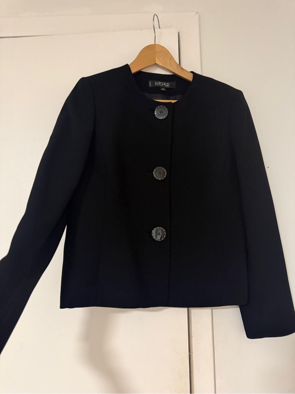 Kasper Black Collarless Button-Front Women's Jacket